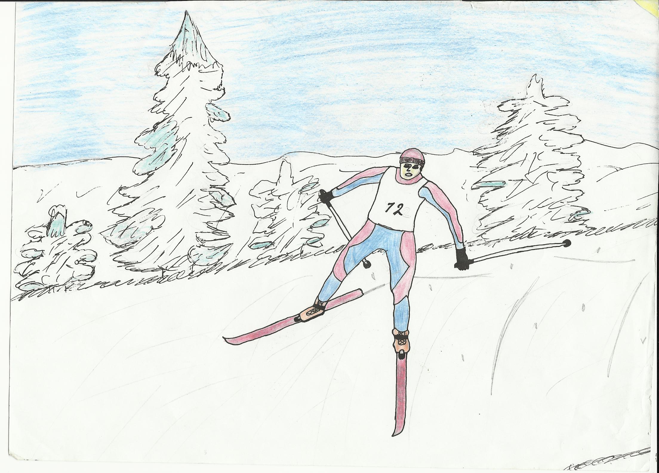 Лыжник 3 класс. Рисование лыжник. Лыжник рисунок карандашом. Рисунок на тему лыжник. Лыжник детский рисунок.